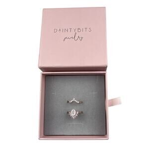 Daintybits Sterling Silver Ring Set Rose Vermeil Moonstone Size 7 Set in Box
